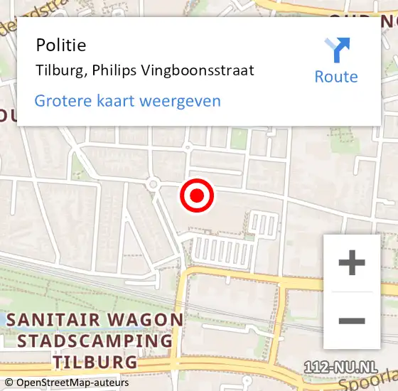 Locatie op kaart van de 112 melding: Politie Tilburg, Philips Vingboonsstraat op 24 september 2022 10:47