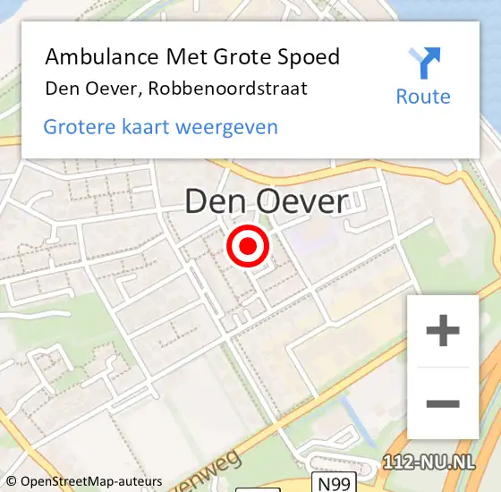 Locatie op kaart van de 112 melding: Ambulance Met Grote Spoed Naar Den Oever, Robbenoordstraat op 24 september 2022 11:03