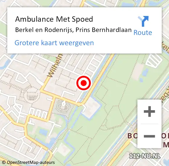 Locatie op kaart van de 112 melding: Ambulance Met Spoed Naar Berkel en Rodenrijs, Prins Bernhardlaan op 24 september 2022 11:07