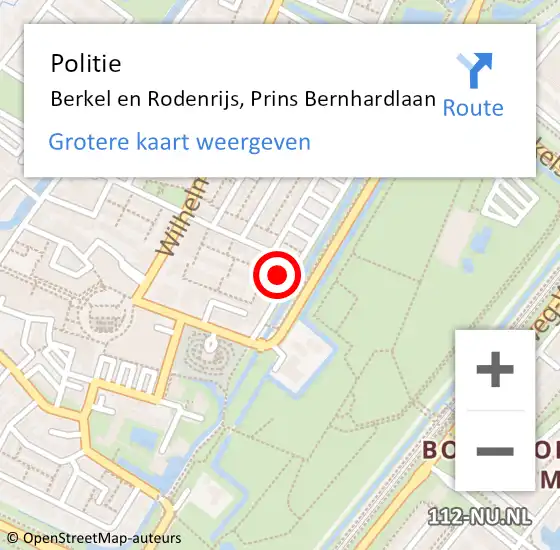 Locatie op kaart van de 112 melding: Politie Berkel en Rodenrijs, Prins Bernhardlaan op 24 september 2022 11:08