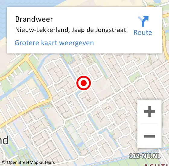 Locatie op kaart van de 112 melding: Brandweer Nieuw-Lekkerland, Jaap de Jongstraat op 24 september 2022 11:54