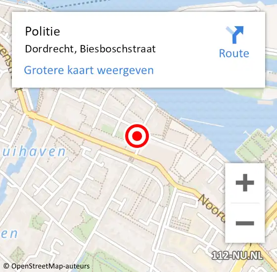 Locatie op kaart van de 112 melding: Politie Dordrecht, Biesboschstraat op 24 september 2022 11:55