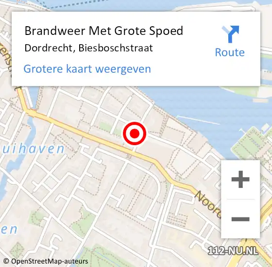 Locatie op kaart van de 112 melding: Brandweer Met Grote Spoed Naar Dordrecht, Biesboschstraat op 24 september 2022 11:55