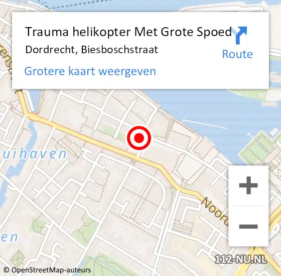 Locatie op kaart van de 112 melding: Trauma helikopter Met Grote Spoed Naar Dordrecht, Biesboschstraat op 24 september 2022 11:57