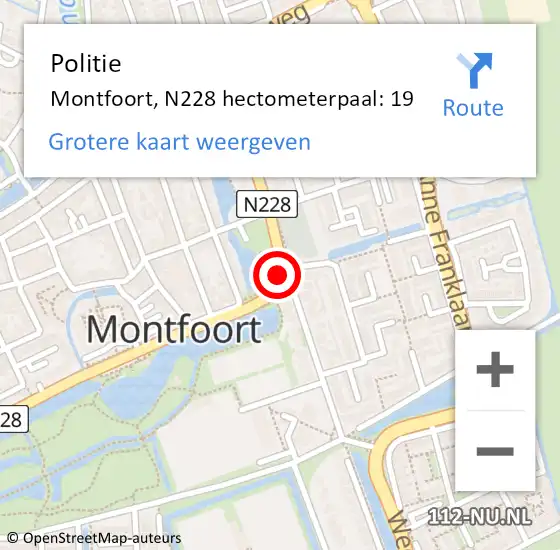 Locatie op kaart van de 112 melding: Politie Montfoort, N228 hectometerpaal: 19 op 24 september 2022 12:51