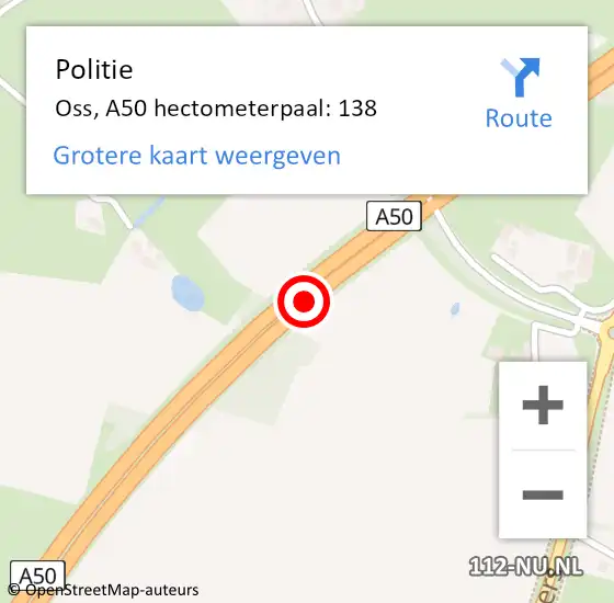 Locatie op kaart van de 112 melding: Politie Oss, A50 hectometerpaal: 138 op 24 september 2022 13:06