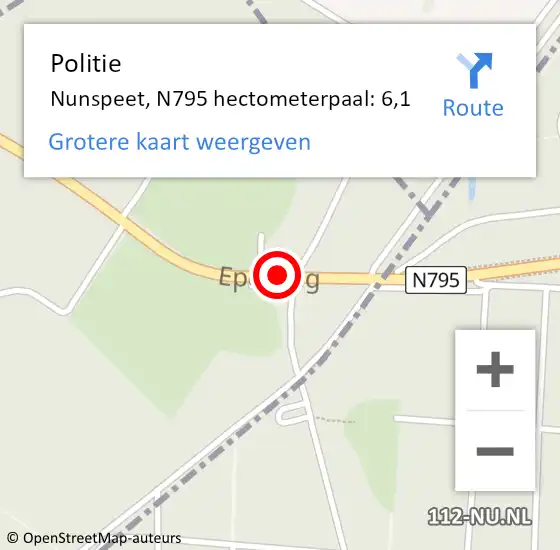 Locatie op kaart van de 112 melding: Politie Nunspeet, N795 hectometerpaal: 6,1 op 24 september 2022 13:08