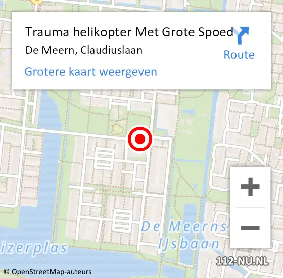 Locatie op kaart van de 112 melding: Trauma helikopter Met Grote Spoed Naar De Meern, Claudiuslaan op 24 september 2022 13:09