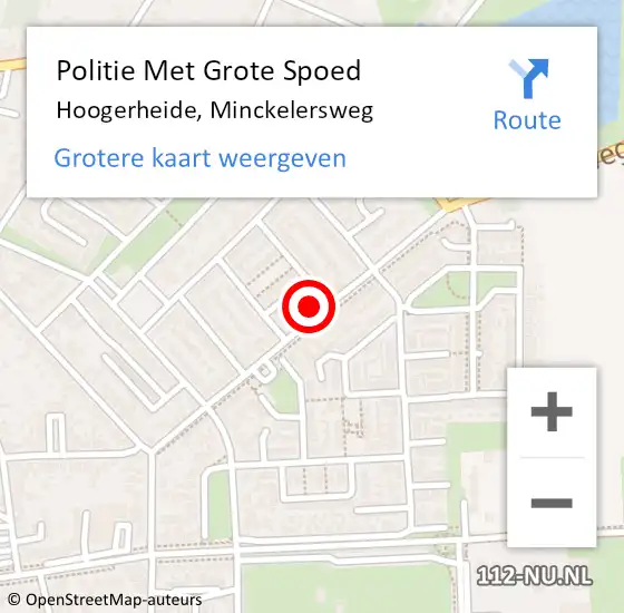 Locatie op kaart van de 112 melding: Politie Met Grote Spoed Naar Hoogerheide, Minckelersweg op 24 september 2022 13:16