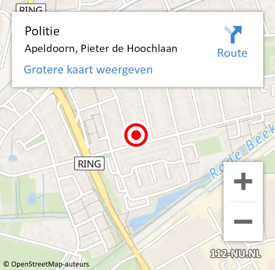 Locatie op kaart van de 112 melding: Politie Apeldoorn, Pieter de Hoochlaan op 24 september 2022 13:27