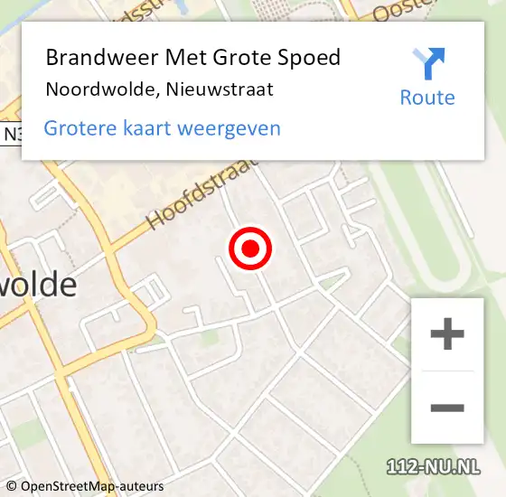 Locatie op kaart van de 112 melding: Brandweer Met Grote Spoed Naar Noordwolde, Nieuwstraat op 24 september 2022 13:33