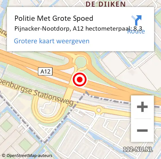 Locatie op kaart van de 112 melding: Politie Met Grote Spoed Naar Pijnacker-Nootdorp, A12 hectometerpaal: 8,3 op 24 september 2022 13:43