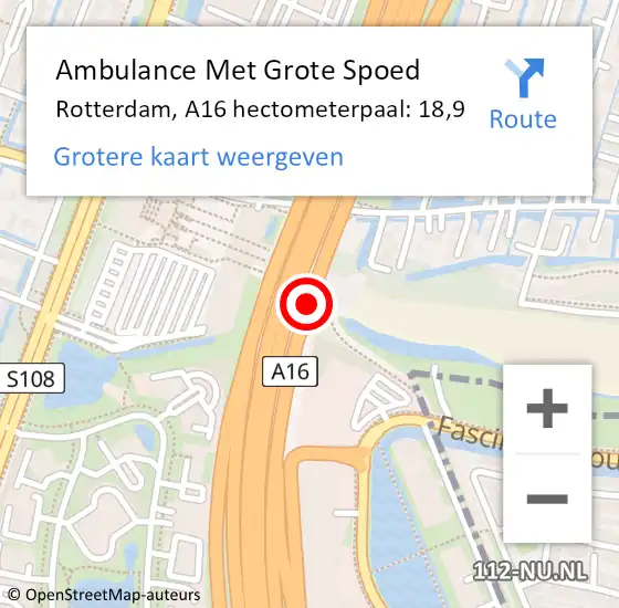 Locatie op kaart van de 112 melding: Ambulance Met Grote Spoed Naar Rotterdam, A16 hectometerpaal: 18,9 op 24 september 2022 14:04