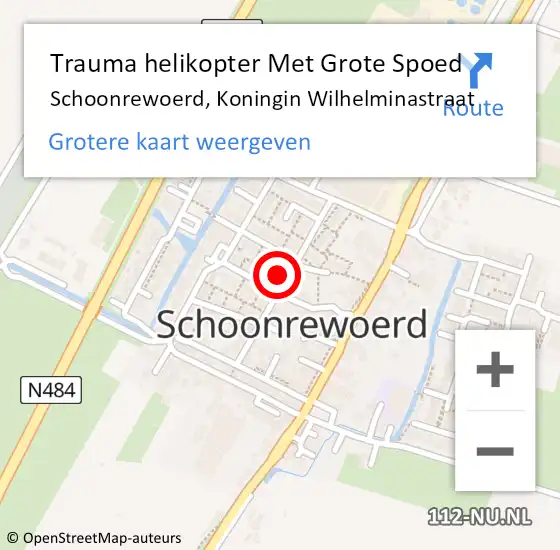 Locatie op kaart van de 112 melding: Trauma helikopter Met Grote Spoed Naar Schoonrewoerd, Koningin Wilhelminastraat op 24 september 2022 14:17