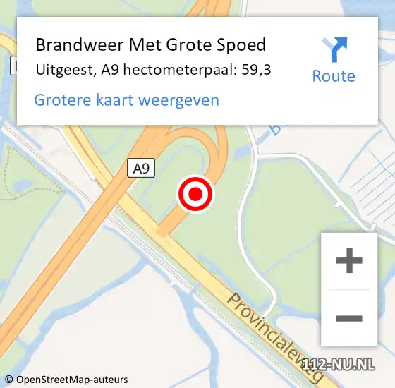 Locatie op kaart van de 112 melding: Brandweer Met Grote Spoed Naar Uitgeest, A9 hectometerpaal: 59,3 op 24 september 2022 14:19