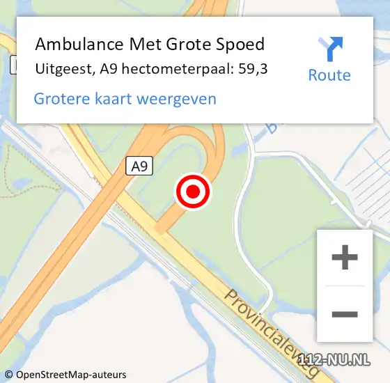 Locatie op kaart van de 112 melding: Ambulance Met Grote Spoed Naar Uitgeest, A9 hectometerpaal: 59,3 op 24 september 2022 14:20