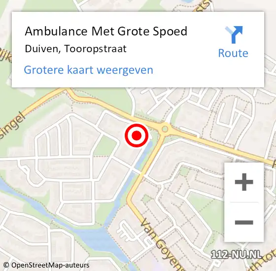 Locatie op kaart van de 112 melding: Ambulance Met Grote Spoed Naar Duiven, Tooropstraat op 24 september 2022 14:26