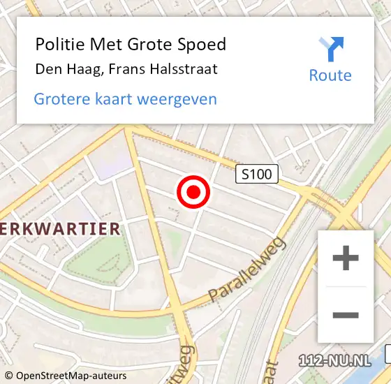 Locatie op kaart van de 112 melding: Politie Met Grote Spoed Naar Den Haag, Frans Halsstraat op 24 september 2022 14:27