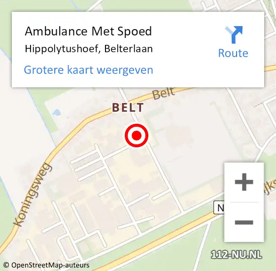 Locatie op kaart van de 112 melding: Ambulance Met Spoed Naar Hippolytushoef, Belterlaan op 24 september 2022 14:30