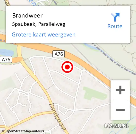 Locatie op kaart van de 112 melding: Brandweer Spaubeek, Parallelweg op 30 juli 2014 11:05