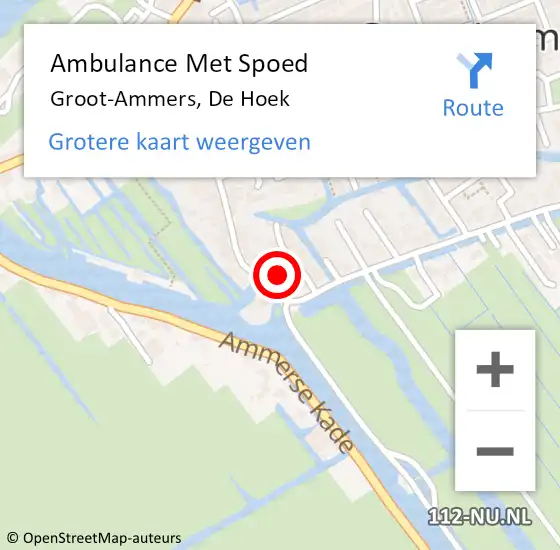 Locatie op kaart van de 112 melding: Ambulance Met Spoed Naar Groot-Ammers, De Hoek op 24 september 2022 14:55