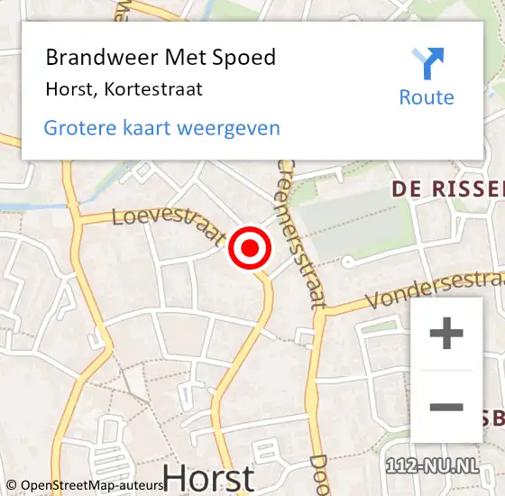 Locatie op kaart van de 112 melding: Brandweer Met Spoed Naar Horst, Kortestraat op 24 september 2022 15:04