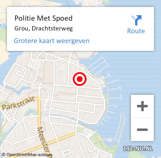 Locatie op kaart van de 112 melding: Politie Met Spoed Naar Grou, Drachtsterweg op 24 september 2022 15:04