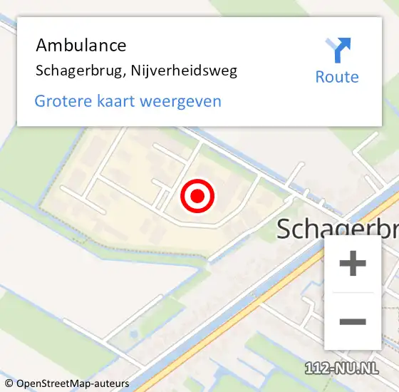 Locatie op kaart van de 112 melding: Ambulance Schagerbrug, Nijverheidsweg op 24 september 2022 15:22