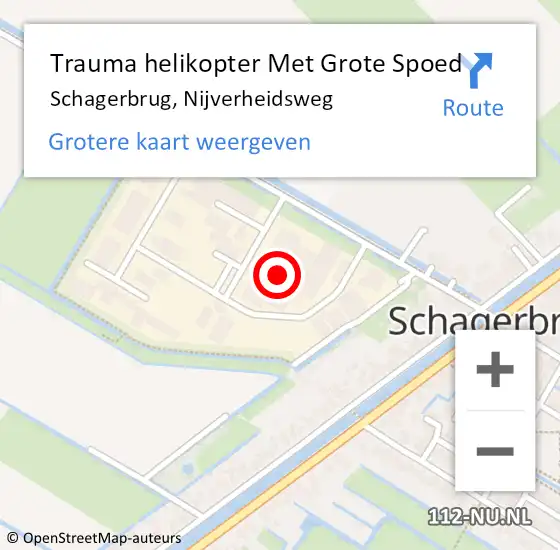 Locatie op kaart van de 112 melding: Trauma helikopter Met Grote Spoed Naar Schagerbrug, Nijverheidsweg op 24 september 2022 15:23