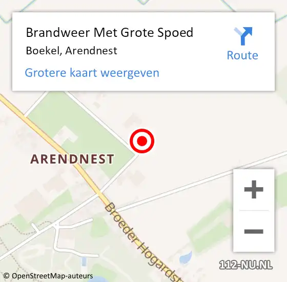 Locatie op kaart van de 112 melding: Brandweer Met Grote Spoed Naar Boekel, Arendnest op 24 september 2022 15:23