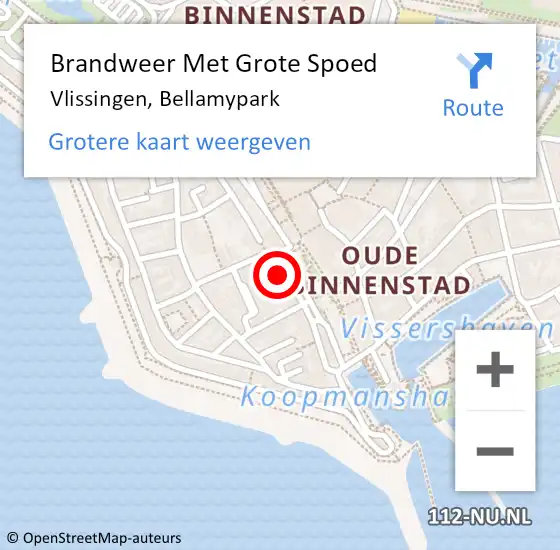 Locatie op kaart van de 112 melding: Brandweer Met Grote Spoed Naar Vlissingen, Bellamypark op 24 september 2022 15:32