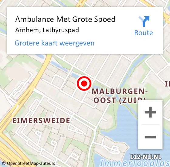 Locatie op kaart van de 112 melding: Ambulance Met Grote Spoed Naar Arnhem, Lathyruspad op 24 september 2022 16:01