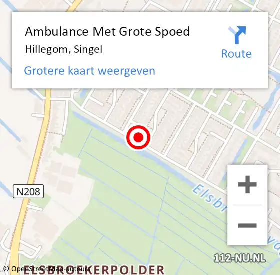 Locatie op kaart van de 112 melding: Ambulance Met Grote Spoed Naar Hillegom, Singel op 24 september 2022 16:51