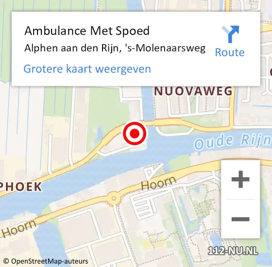 Locatie op kaart van de 112 melding: Ambulance Met Spoed Naar Alphen aan den Rijn, 's-Molenaarsweg op 24 september 2022 16:59