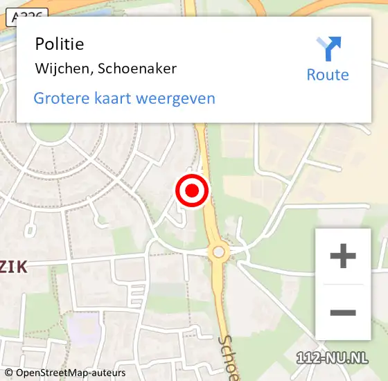 Locatie op kaart van de 112 melding: Politie Wijchen, Schoenaker op 24 september 2022 17:06