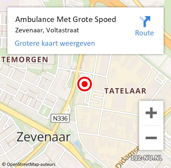 Locatie op kaart van de 112 melding: Ambulance Met Grote Spoed Naar Zevenaar, Voltastraat op 24 september 2022 17:18