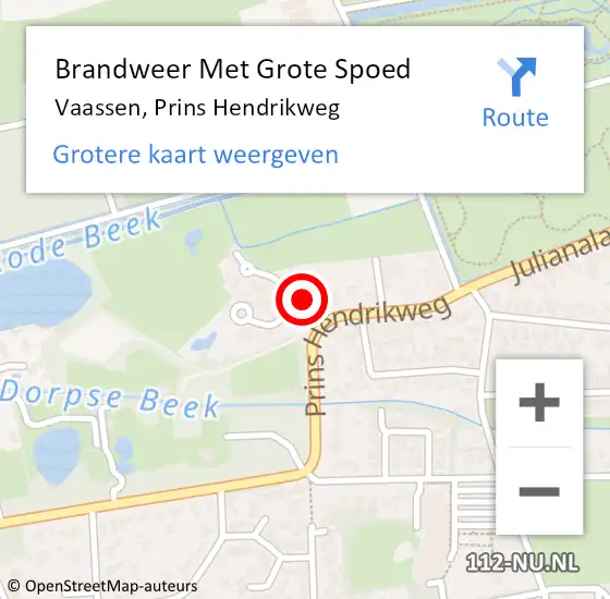 Locatie op kaart van de 112 melding: Brandweer Met Grote Spoed Naar Vaassen, Prins Hendrikweg op 24 september 2022 17:20