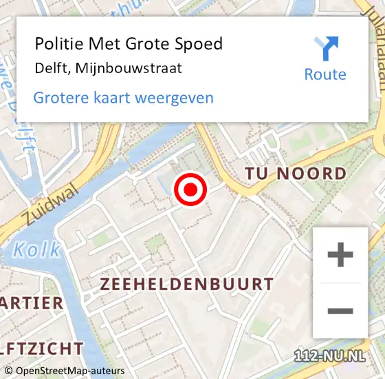 Locatie op kaart van de 112 melding: Politie Met Grote Spoed Naar Delft, Mijnbouwstraat op 24 september 2022 17:41