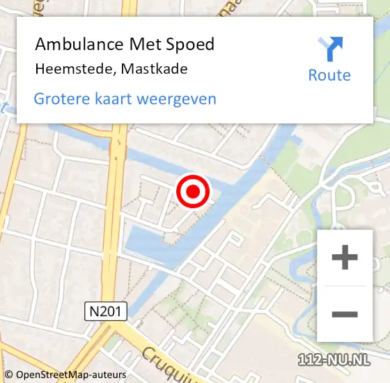 Locatie op kaart van de 112 melding: Ambulance Met Spoed Naar Heemstede, Mastkade op 24 september 2022 17:41