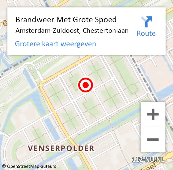 Locatie op kaart van de 112 melding: Brandweer Met Grote Spoed Naar Amsterdam-Zuidoost, Chestertonlaan op 24 september 2022 18:06