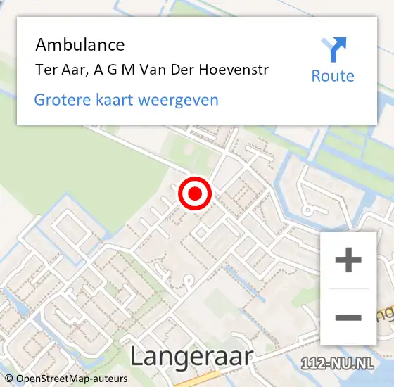 Locatie op kaart van de 112 melding: Ambulance Ter Aar, A G M Van Der Hoevenstr op 30 juli 2014 11:22