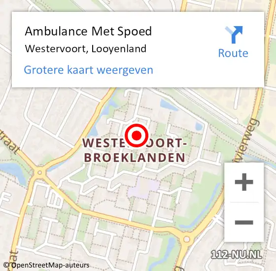 Locatie op kaart van de 112 melding: Ambulance Met Spoed Naar Westervoort, Looyenland op 24 september 2022 18:54