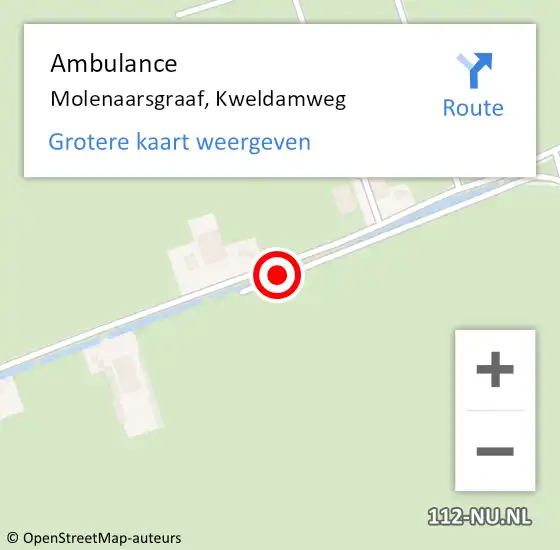Locatie op kaart van de 112 melding: Ambulance Molenaarsgraaf, Kweldamweg op 24 september 2022 19:36