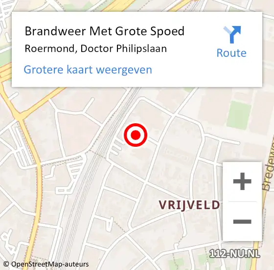 Locatie op kaart van de 112 melding: Brandweer Met Grote Spoed Naar Roermond, Doctor Philipslaan op 24 september 2022 20:08