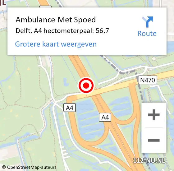 Locatie op kaart van de 112 melding: Ambulance Met Spoed Naar Delft, A4 hectometerpaal: 56,7 op 24 september 2022 20:12