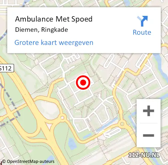 Locatie op kaart van de 112 melding: Ambulance Met Spoed Naar Diemen, Ringkade op 24 september 2022 20:15