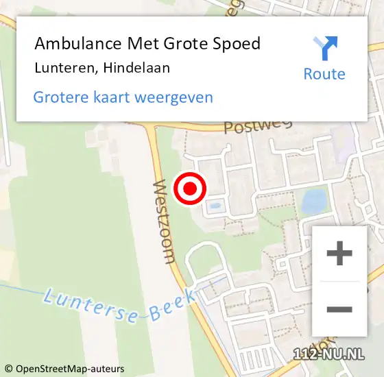 Locatie op kaart van de 112 melding: Ambulance Met Grote Spoed Naar Lunteren, Hindelaan op 24 september 2022 20:47