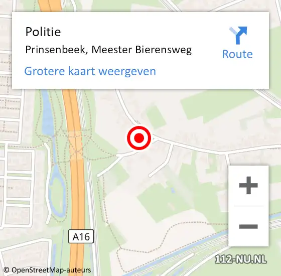 Locatie op kaart van de 112 melding: Politie Prinsenbeek, Meester Bierensweg op 24 september 2022 21:22