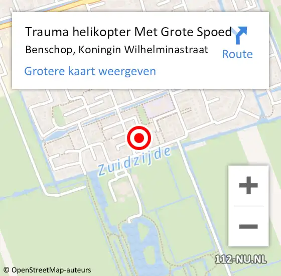 Locatie op kaart van de 112 melding: Trauma helikopter Met Grote Spoed Naar Benschop, Koningin Wilhelminastraat op 24 september 2022 21:27