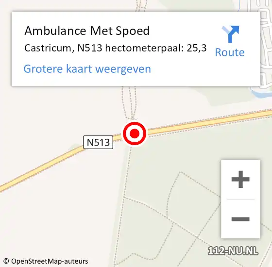 Locatie op kaart van de 112 melding: Ambulance Met Spoed Naar Castricum, N513 hectometerpaal: 25,3 op 24 september 2022 21:30